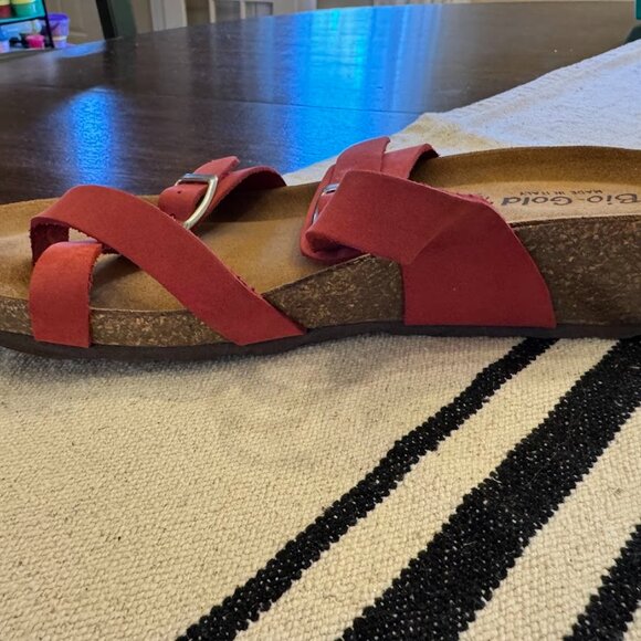 Woman's Red Leather Cross Strap Cork Bed Sandals Made in Italy Size 9 - Picture 4 of 9